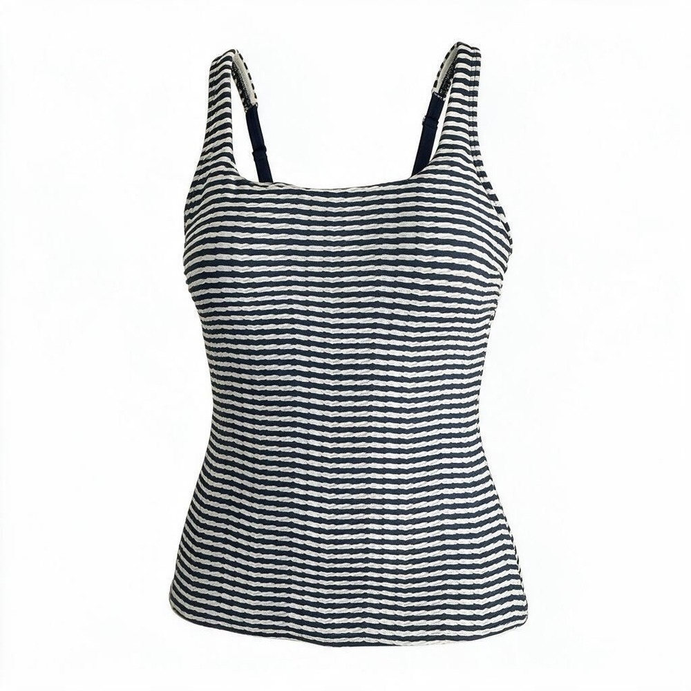 Lands' End Womens Navy Blue White Striped Underwire Tankini Swim Top Size 16